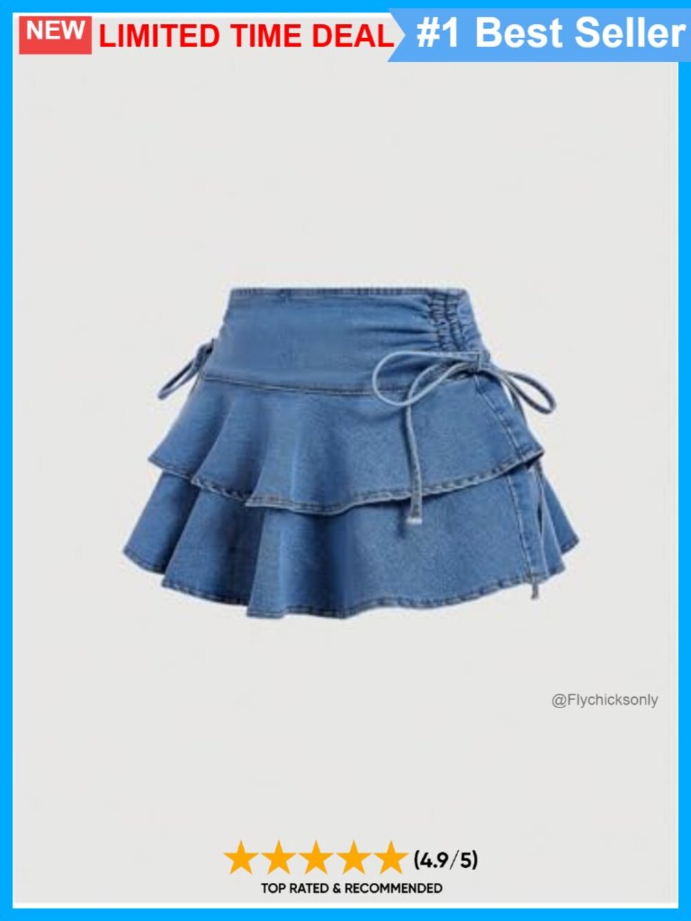 Denim Mini Skirt Low Rise Drawstring Ruched Ruffle A Line Y2K - Picture 2 of 4